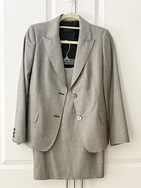 Tombolini Italy Wool Silk Houndstooth Skirt Suit Set Women’s Size 42 US 6
